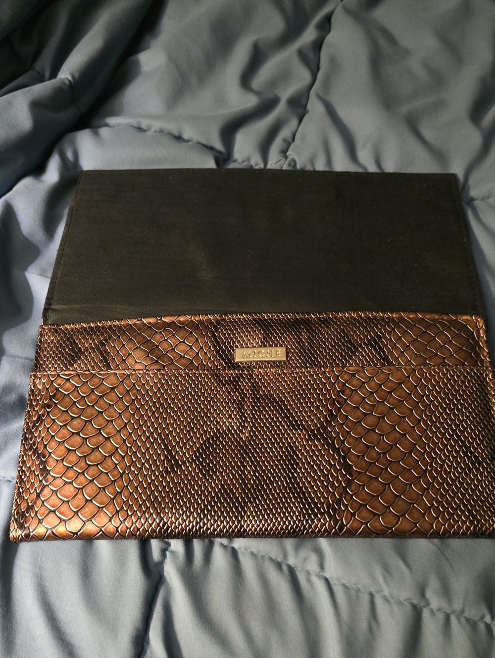 Snake-Embossed MICHE Metallic Brown Purse Covers